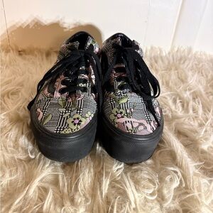 Vans Black and Pink Floral Sneakers